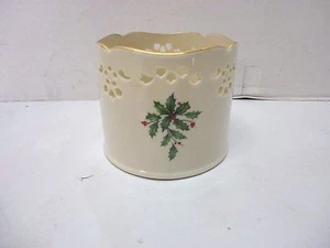 Lenox Holiday Pierced Gold Trimmed Votive or Pillar Candle Holder Holly - Picture 1 of 12