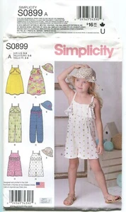SIMPLICITY S089/8100 GIRLS' JUMPSUIT, ROMPER, DRESS & HAT SZ 3-8 UNCUT 2016 - Picture 1 of 3