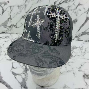 Rebel Spirit Grey | Silver | Black Rhinestones Crosses Flex Fit Hat NWT - Imagen 1 de 8