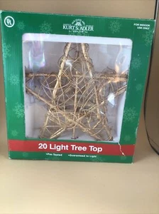 Kurt Adler Rustic Country 20-Light Star Shaped Tree Topper - Gold Rattan - Picture 1 of 7