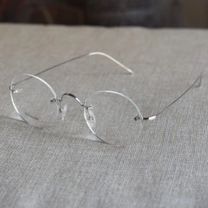 Silver Steve Jobs round titanium eyeglasses frame loop vintage men clear glasses - Picture 1 of 11