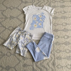 Adidas Shirt Shorts Pants Girls 6X Blue AOP Flower Print Daisies Full Set - Picture 1 of 13