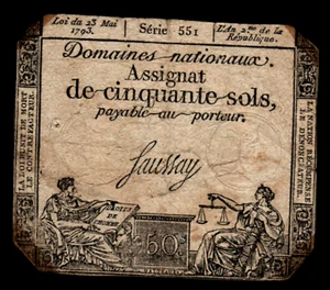 France 1 / 50 ASSIGNAT / SOLS 1790 UNIQUE PICTORIAL FRENCH Historical MONEY NOTE - Picture 1 of 6