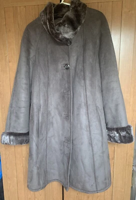 New Gallery Women's Medium Brown Faux Suede, Faux Fur Lined, Hooded Trench Coat - Image 1 of 3