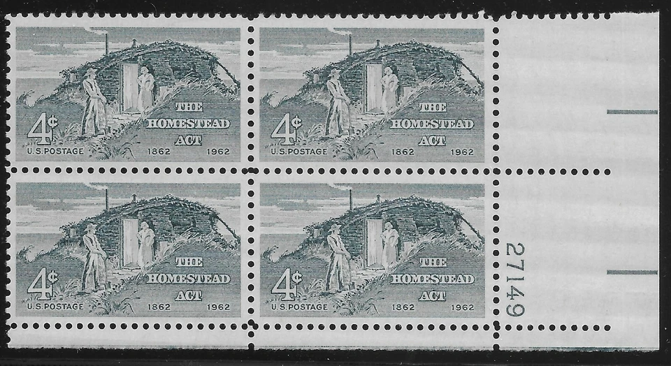 US Scott #1198, Plate Block #27149 1962 Homestead Act 4c FVF MNH Lower Right - Image 1 of 1