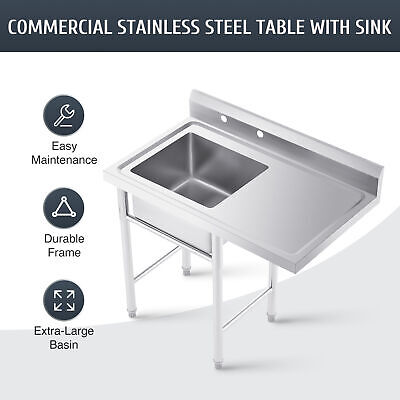 WILPREP 1 Compartment Commercial Utility Prep Sink W Drainboard Stainless Steel • 253.33$
