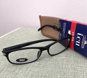 ICU Reading Glasses **NEW / NEVER USED** 1.25 / Black Frames / Brown Case - Picture 1 of 3