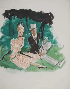 Jean-Gabriel DOMERGUE : Promenade estivale, Lithographie et pochoir signée - Imagen 1 de 6