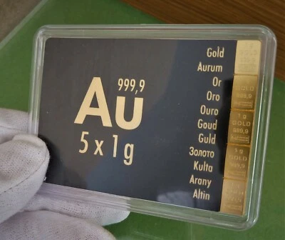 TOP  5x 1g  Goldbarren + Zertifikat 99,99% Geschenk Inflation Wertanlage Sparen - Bild 1 von 4