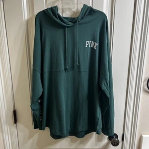 Pink Victoria's Secret Medium Green Hoodie with Glitter Logo Love Cotton - Picture 1 of 11