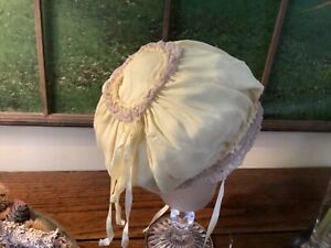 Antique Victorian Small Edwardian Chiffon Hat Bonnet Ribbon Lace Trimming