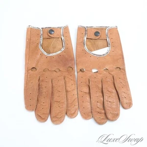 Anonymous Vintage Whiskey Tan Unlined Leather Perforated Driving Gloves 9.5 NR - Picture 1 of 6