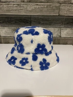 Цветы шляпа ведро FEDORA сутенер пушистый синий белый фантазии элегантный EUC - Изображение 1 из 3