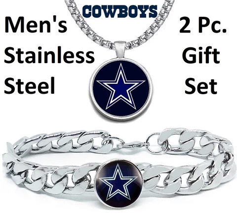 Dallas Cowboys Mens Gift Set Stainless Steel 24" Necklace and Bracelet D4D30 Cover