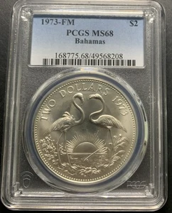 Bahamas 1973-FM $2 / Km23 / PCGS MS68 / Stunning Uncirculated Silver Gem! - Picture 1 of 6