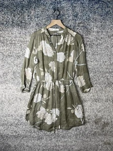Aritzia Babaton Bennett 100% Silk Beige Taupe Floral Shirt Dress Mini Size Small - Picture 1 of 10