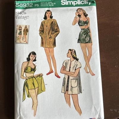 Simplicity Pattern S8932 Misses Bikini Top,shorts,wrap skirt,linedcoat Sz12-20 - Image 1 of 3