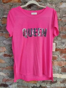 New Bobbie Brooks Shirt Womens Sz M Top Queen Neon Pink Silver Sequins 74 - Picture 1 of 3