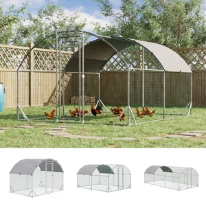 Chicken Run 1 Room Galvanized Chicken Coop Hen House w/ Water-Resist Cover - Picture 1 of 34
