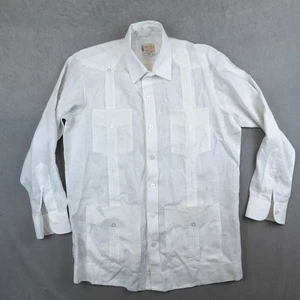 VTG Ramon Puig Guayabera Shirt Men Medium Long Linen Cuban Miami Long Sleeve L/S - Picture 1 of 8