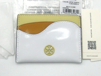 Estuche para tarjetas Tory Burch Robinson Spazzolato bloque de color blanco óptico/carambola nuevo con etiquetas Foto 1 de 4