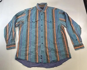 Camicia vintage Wrangler Brush Popper 17,5 x 35 Western Stripe USA X-Long Tails - Foto 1 di 7