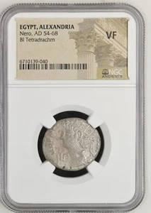 54-68 dC Egipto Provincial Romano Alejandría BI Tetradracma Nerón NGC VF - Imagen 1 de 2
