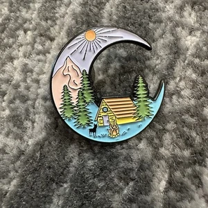 Enamel Pin Crescent Moon Outdoors Brooch Backpack Travel Camping Hiking Deer - Picture 1 of 4