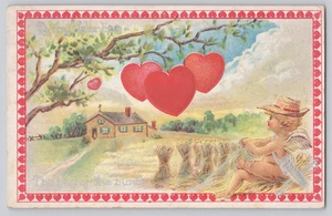 Cupid Flying Heart Kite Valentine Postcard –  1916 - Picture 1 of 3