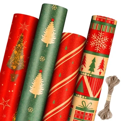 Christmas Wrapping PaperIncluding Jute Twine, 4 Rolls vintage wrapping paper ... - Image 1 of 4
