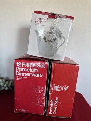 12 Piece Porcelain Dinnerware Set/ Porcelain Cake Plate And Coffee Pot - Image 1 of 2