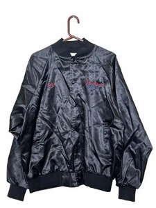 Vintage Auburn sportware Men's Black Satin Bomber Jacket with Embroidered Design - Picture 1 of 14