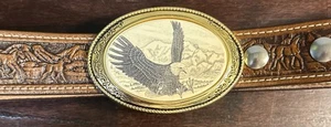 Brenneman's Leather Brown Western Belt Horses & Barlow Eagle Buckle Sz 44 - Picture 1 of 23