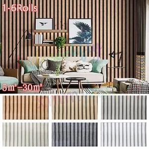 Wood Panel Wallpaper Wooden Slat 3D Faux Effect Stripe Feature WallPaper Decor*6 - Picture 1 of 67