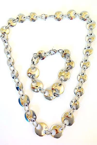 Shinny Stainless Chain Necklace 20 Inches & Bracelet 8.5 Inches Matching Set - Picture 1 of 6