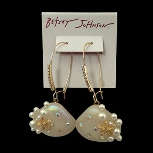 NOC Betsey Johnson Shell Earrings Faux Pearls Crystals Starfish Beach Nautical - Picture 1 of 9