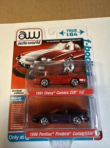 Auto World 1991 Chevy Camaro Z28 1LE & 1996 Pontiac Firebird 2-pack 1/64 NIB - Picture 1 of 4