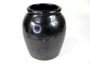 Antico Crock in ceramica marrone 6 3/4" primitivo - Foto 1 di 16