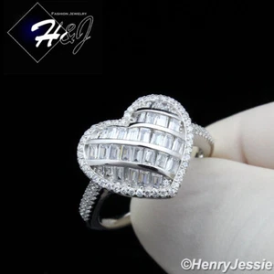 WOMEN SOLID 925 STERLING SILVER ICY BLING CZ 3D HEART SHAPE ENGAGEMENT RING*R185 - Picture 1 of 6