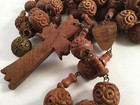 Antique old Vintage carved wooden Rosary Beads wood cross huge large for wall