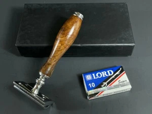 10 BLADES +  SAFETY RAZOR, German Stainless Double Edge Shaving Razor Wood - Picture 1 of 9