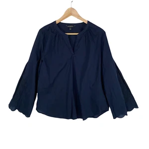 Banana Republic Top Blouse Small Navy Blue Popover Embroidered Eyelet Sleeve - Picture 1 of 7