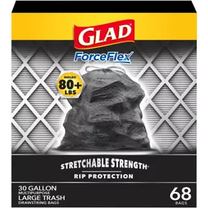 Glad ForceFlex + Large Drawstring Black Trash Bags - 30gal/68ct - Picture 1 of 6