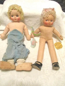 Georgene Averill Cloth Dolls~Boy & Girl Set~Unclothed~Shoes~ Curly Blond Hair - Bild 1 von 12