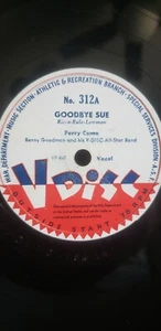 78 RPM -- V Disc #312 Perry Como, Goodbye Sue, Symes, Mercer, Kaufman  - Picture 1 of 4