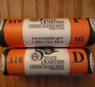 US Mint R38 2004 D State Quarters Michigan MI Roll D MINT ROLL ONLY!! - Image 1 of 4