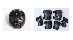 Kid's Skateboard Helmet Knee Elbow Pads Wrist Guard Combo SET in Black - Picture 1 of 1