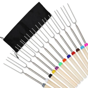 Roasting Stick BBQ Fork Extendable 12 Colour for Camping BBQ Fireplace Camping - Picture 1 of 44