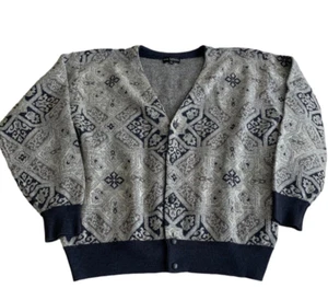Vtg 90s Guy Laroche PARIS Cardigan Sweater Navy Wool Acrylic Blend Mens Size L - Picture 1 of 13