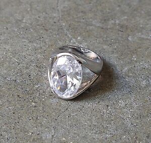 Stainless Steel Ring Clear CZ Size 6.75 Oval Faceted Modern 10.6g